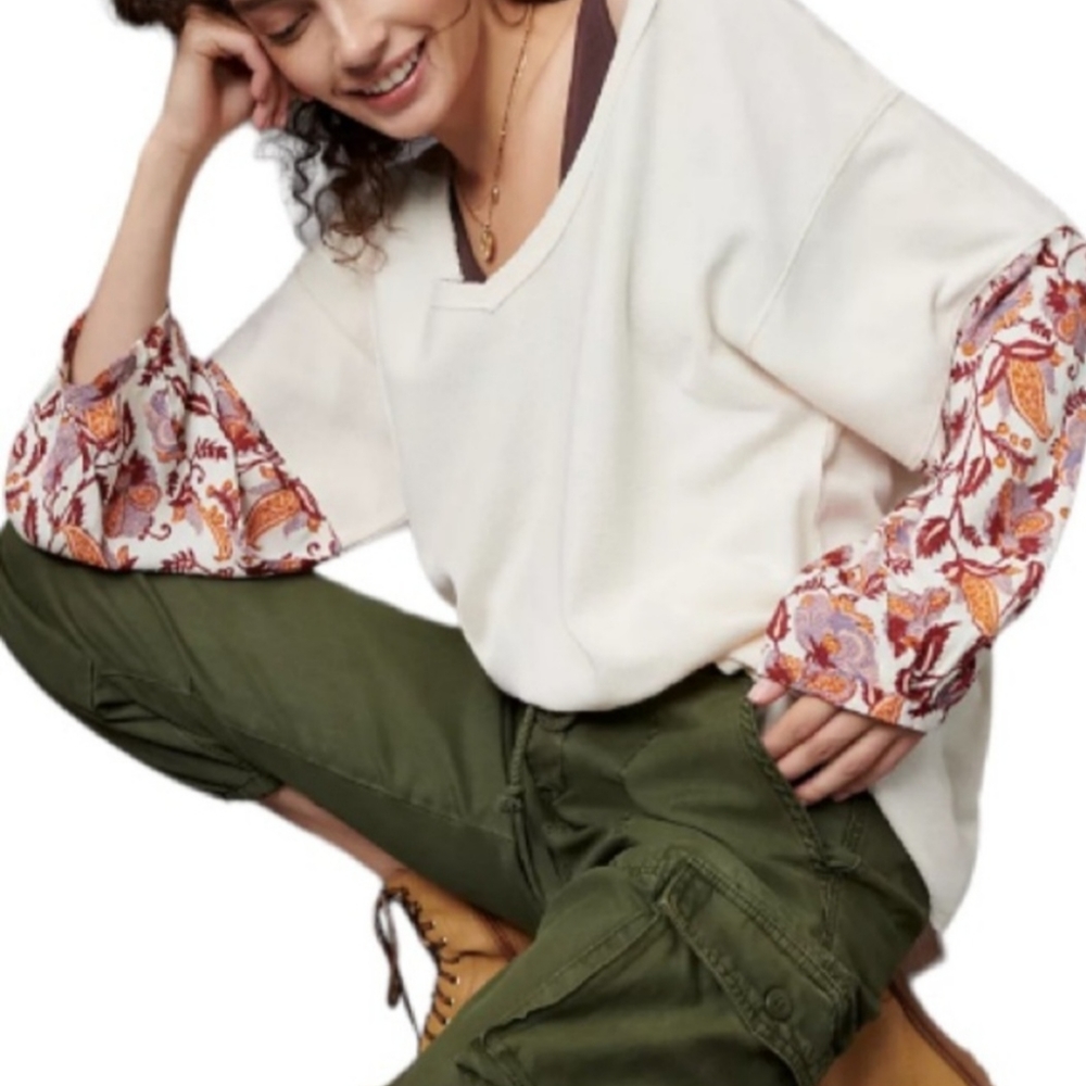 Anthropologie Long sleeve mixed media top
